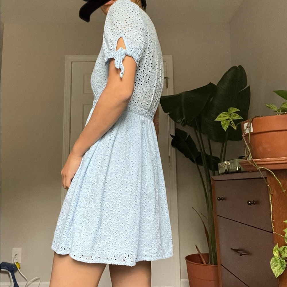 Aqua Light Blue Eyelet Midi Dress - Picture 4 of 16